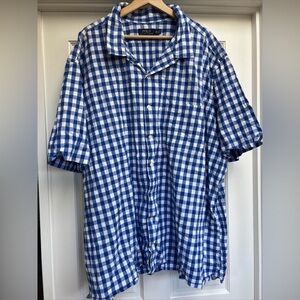 Polo Ralph Lauren Men's 4X Big Blue White Gingham Cotton Loop Collar Camp Shirt